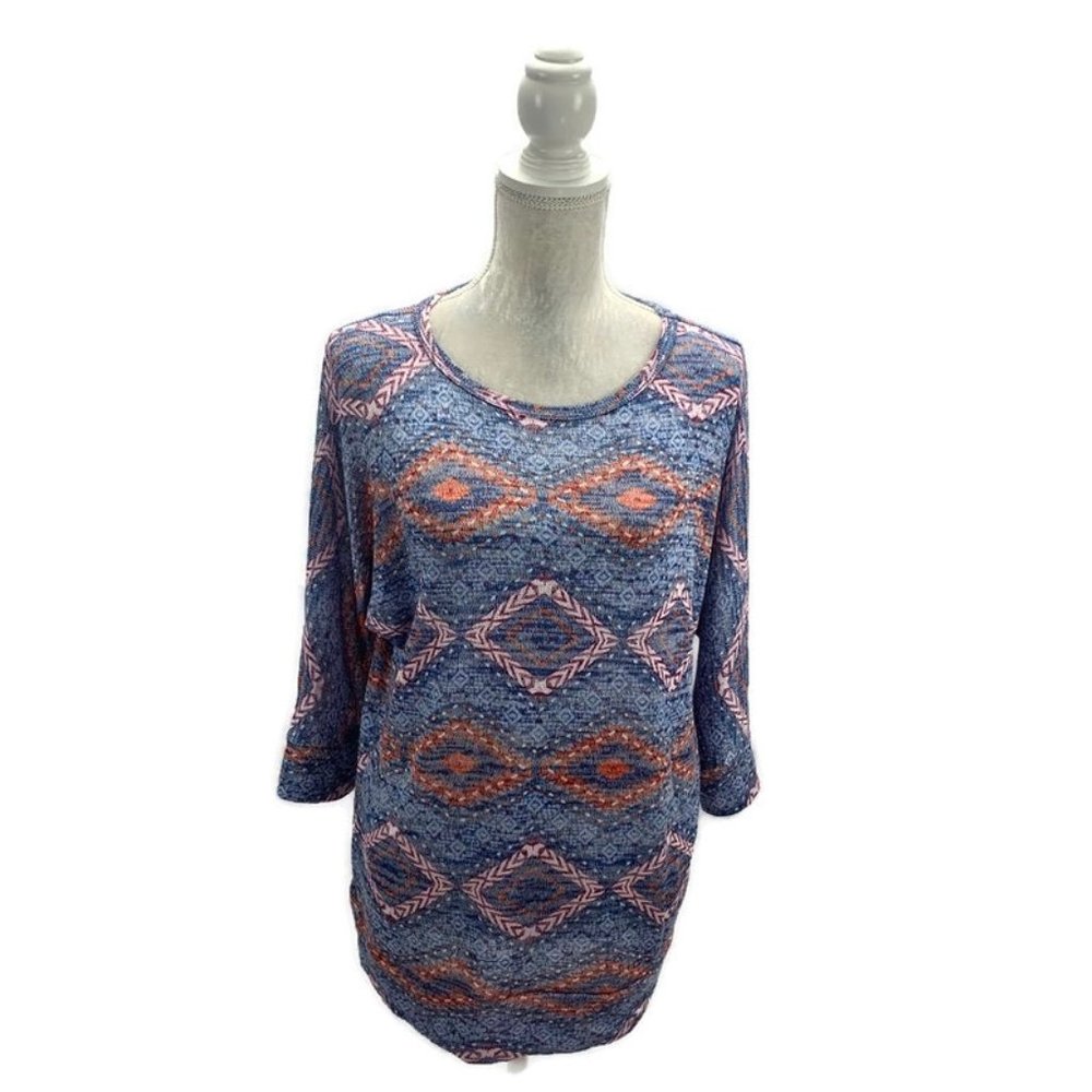 Allison Brittney Tribal Print Semi-sheer Sweater M